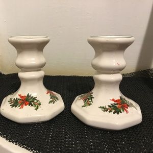 Pfaltzgraff set of candlestick holders; Christmas